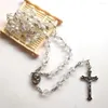 Naszyjniki wiszące DIYALO Clear White Crystal Modlitwa Kulki łańcuchowe Matki Bożej Virgin Mary Medal Catholic Crucifix Cross Rosary Naszyjnik