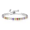 Tendance femmes filles luxe multicolore Zircon réglable Bracelet mode arc-en-ciel couleur Tennis