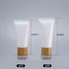 Empty White Plastic Squeeze Tubes Bottle Cosmetic Cream Jars Refillable Travel Lip Balm Container with Bamboo Cap Tgpwq