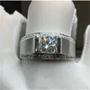 Handgjorda manliga ringsilverfärg Big 8ct Blue AAAAA Zircon CZ -uttalande Bröllopsband Ringar för män Finger Party Jewelry