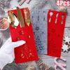 NYA 4st Xmas Cutlery Bag Tabellery Fork Knife Storage Organizer Cerier Cover till Christmas Navidad New Year Table Decorations