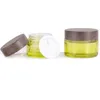 Olive Green Glass Cosmetic Jars Empty Makeup Sample Containers Bottle with Wood grain Leakproof Plastic Lids BPA free for Lotion, Cream Heax