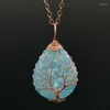 Pendant Necklaces Blue Crystal Water Drop For Women Antique Wire Wrapped Tree Of Life Abalone Shell Resin Necklace Men Jewelry