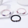 8mm Natuurlijke Roze Kristal Stenen Kralen Handgemaakte Gevlochten Paar Armband voor Vrouwen Mannen Micro Ingelegd Zirkoon Elastische Armband geschenken