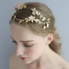 Wedding Hair Jewelry Gold Color Leaf Floral Wedding Tiara Hair Crown Accessories Handmade Bridal Headband Women Party Headpiece 230614