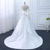 Bröllopsklänning sodigne en linje med fickspets full ärmar satin boho klänningar upp modern brud