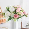 Dekorativa blommor 1 Bukett 30 cm Rose Pink Peony Artificial 5 Big Head och 4 Bud Fake For Diy Living Room Home Wedding Decoration