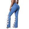 Jeans pour femmes Sexy Ruffle Skinny Flare Pants Femmes Clubwear Pour Party Night Club Tenues Taille Haute Stretch Denim Pantalon Bell Bottoms