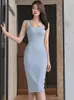 Casual Dresses Elegant Women Evening Dress Temperament Formal Simple Sexy Tank Low Cut Slim Midi Pencil Party Club Lady Femme Mujer Vestido