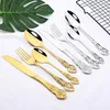 Dinnerware Sets Vintage Silver Tableware Cutlery Set 30Pcs Flatware Stainless Steel Classic Engraving Handle Knife Fork Spoon