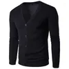 Hommes t-shirts hommes col en v tricoté Cardigan pull printemps automne mode décontracté à manches longues chaud couleur unie boucle haut polyvalent