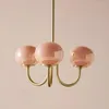 Pendant Lamps French LED Chandelier Minimalist Retro Pink White Glass Sphere Cute Girl's Room Living Bedroom El