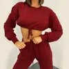 Kvinnors tvåbitar byxor Kvinnor Casual Drawstring Crop Shirt Hoodies Top and Joggers Gym Athleisure Solid Workout Active Pieces Suit Set