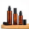 Amber Glass Pump Bottles Flat Shoulder Refillable Spray Bottle for Serum Essential Oil Perfume Lotion 30ml 50ml 80ml 100ml Gmquw