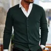 Mäns T-skjortor Män V-ringning stickad Cardigan tröja Spring Autumn Fashion Casual Long Sleeve Warm Solid Color Buckle mångsidig topp