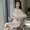 Casual Dresses Fashion Summer Korean Style Skinny Midi Dress Ladies Elegant Sexy Strapless Perspective Batwing Sleeve Bodycon Split