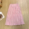 Skirts Sweet Women Pleated Skirt High Waist A-Line Loose Plaid Print Summer Pink Dress Fashion Female Versatile Casual Long