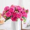 Dekorativa blommor 1 Bukett 30 cm Rose Pink Peony Artificial 5 Big Head och 4 Bud Fake For Diy Living Room Home Wedding Decoration