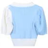 611 2023 Piste D'été Marque Même Style Chandail À Manches Courtes Pull Revers Cou Rose Bleu Mode Vêtements Haute Qualité Femmes mingmei