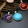 Natural Crystal Stone Pendants Small Round Cabochon Charm Reiki Agates Tiger Eye Pink Quartz Pendant for Necklace Jewelry Making
