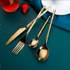 Dinnerware Sets Gold Plated Stainless Steel Kitchen Dinnerware Set Dinner Knife Fork Spoon Dessert Spoon Luxury Cutlery Set Drop 230614