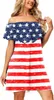 Nieuwe mode damesjurk uit de schouder zomerjurk patriottische vlagjurken met zakken