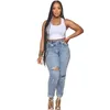 Vrouwen Plus Size Jeans Mode Kleding Gepersonaliseerde Gescheurd Gat Diagonale Gesp Elastische Denim Leggings Lange Broek