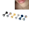 Labret läpp piercing smycken stud bar clear cz ädelsten rund boll monroe tragus stål brosk 16g öron spiral örhänge 230614