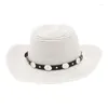 Berets Women Mężczyznę szerokie Brim Western Cowboy Straw Hats Roll Up Panama Summer Cap z sznurkiem na wakacje na plaży (kremowy biały rozmiar)