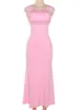 Повседневные платья Mozision Pink Backless Maxi Maxi платье для женского платья 2023 летняя рукавочная повязка Bodycon Sexy Long Night
