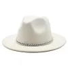 2020 High Quality Wide Brim Fedora Hat Women Men Imitation Wool Felt Hats with Metal Chain Decor Panama Fedoras Chapeau Sombrero C281d