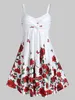 Basic Casual Dresses Rose Flower Print High Waist A Line Summer Sexy Dress Spaghetti Strap Women Mini Dress Night Club Party Dress Casual Home Dress 230615