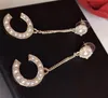 Luksusowe kolczyki z dwustronnymi dubonowymi kolczykami z frędzlami Srebrne Dangle Studs Charm Letter Ear Stud dla kobiet biżuteria ślubna
