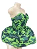 Stage Wear Camouflage Tube Top Pouf Robe Trois Pièces Ensemble ArmyGreen Femmes Tenue De Fête Cosplay Costume Discothèque DJ Passerelle Vêtements