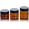 Quality Amber PET Plastic Jars Round Leak Proof Cosmetic Foods Containers Bottle with Black PP Lids & White Gasket 2oz 33oz 4oz Hsrrl