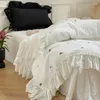 Bedding Sets Vintage French Romantic Lace Ruffles Black Rose Embroidery Cotton Set Duvet Cover Flat/Fitted Sheet Pillowcases