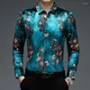 Męskie koszule na zwykłe koszulki Fancy Blue Velvet for Mens Floral Printed Velor Clothing Duże rozmiary mody mąż mąż sukienka klubowa