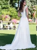 Vestido de novia de playa de verano 2023 mangas casquillo de encaje cariño apliques volantes gasa vestidos de novia Boho vestido de novia