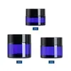 20g 30g 50g Cosmetic Jar Blue Glass Jar Cosmetic Lip Balm Cream Jars Round Glass Bottle with inner PP Liners Kfmvl