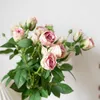 Dried Flowers Long 4 Head Rose Silk Artificial High Quality Wedding Home Living Room Decoration Plastic Branch Fake Flower Plants Leaf