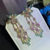 Dangle Earrings Colorful Black Color Flowers Water Droplets Tassel Long High Quality Cubic Zircon Crystal Women Fashion Banquet Jewelry