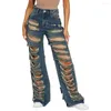 Damen Jeans Sexy High Waist Ripped Burrs Flare Hosen Frauen für Party Club Schlaghosen mit Taschen Loch Skinny Denim Hosen