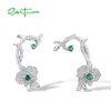 Ear Cuff SANTUZZA 925 Sterling Silver Cuff Earrings For Women Sparkling White CZ Green Spinel Flower Edgy Modern Fine Jewelry 230614