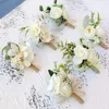 Decorative Flowers Bride Groom Corsage Beige Series Artificial Rose Flower Boutonniere Wedding Party Mariage Accessoriesbride Corsa