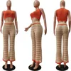 Women's Two Piece Pants BODYCON Knit Ribbed Crochet Hole Beach Women's Set Tank Top And Wide Leg 2023 Summer 2 Outfits Tracksuit