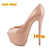 Women Sandals for High Heels Shoes 14cm Red Thick Soled Nude Black Patent Leather Sexy Peep Toe Summer Ladies Dress Shoes with Dust Bag Size 35-45