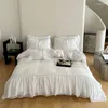 寝具セットシャンパンロマンチックなフレンチセットホワイトレースパッチワーク刺繍リヨセルファイバー羽毛布団カバーシルキーソフトベッドシート枕カバー