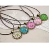 Pendant Necklaces Women Fashion Dried Flower Necklace Natural Pressed Round Chains Jewelry For