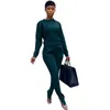 Kadınlar İki Parçalı Pantolon Zarif Kadın Ofis Seti Sonbahar Gündelik Uzun Kollu Görünmez Zip O yaka Tee Top Split Street Giyim Kıyafeti Takip
