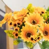 Dried Flowers Artificial Flower Plant Yellow Sunflower Wedding Daisy Bouquet Bridal Silk Home Living Room Garden Party Fake Decoration